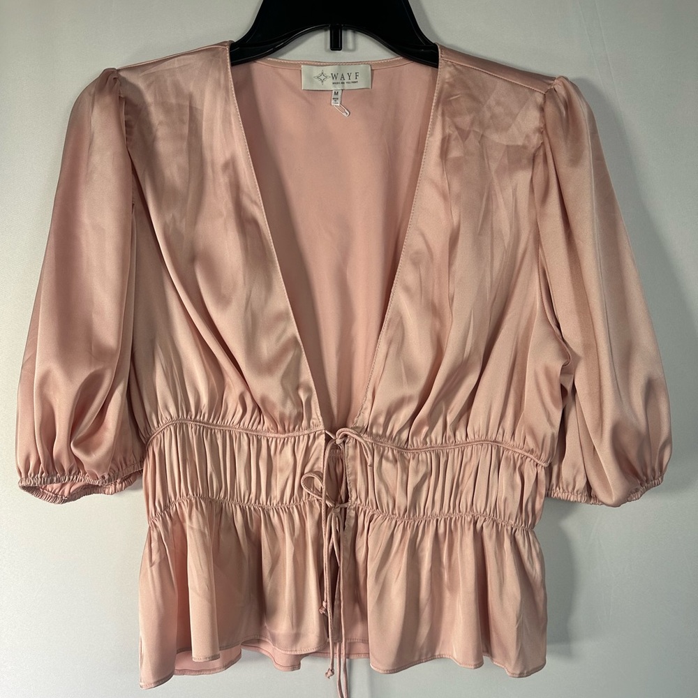 Wayf Blush Pink Tie-Waist Blouse